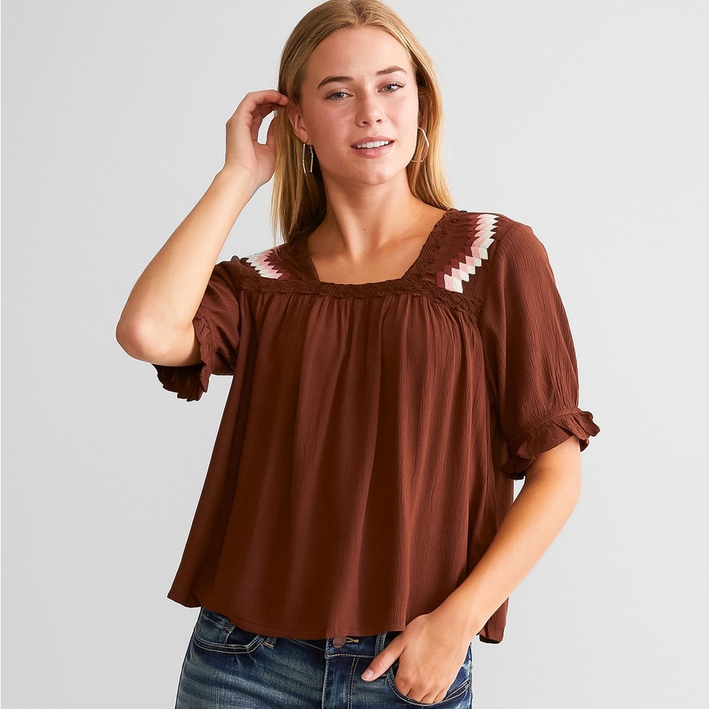 Ariat Oasis Crinkle Top | Potting Soil Brown Boho Western Blouse | Women’s S